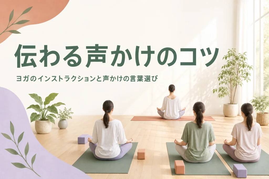ヨガインストラクターの声かけ（インストラクション）のコツと言葉の選び方を解説する記事のアイキャッチ