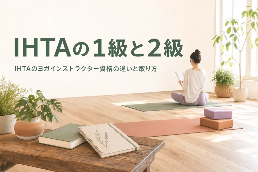 IHTAのヨガインストラクター資格の1級・2級の違いと取り方を紹介する記事のアイキャッチ
