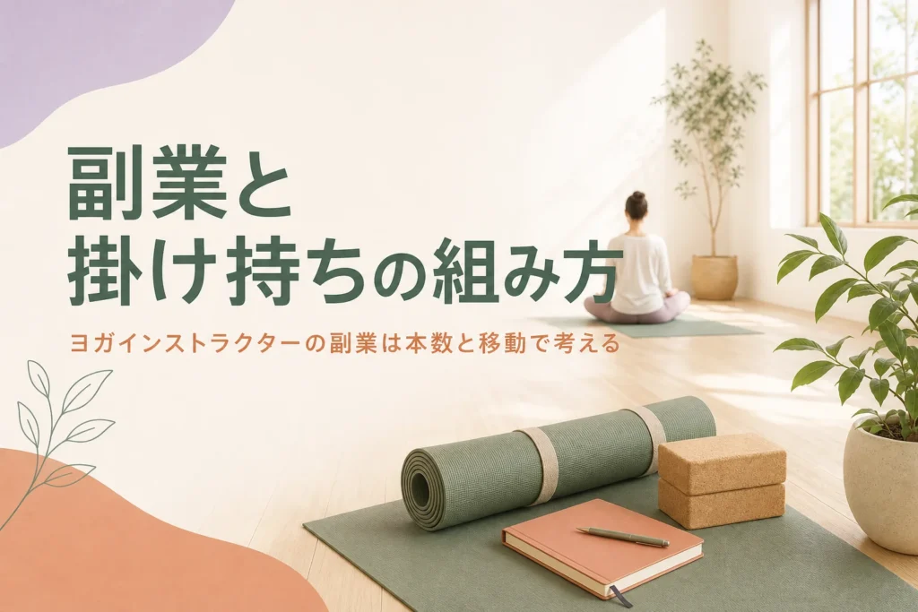 ヨガインストラクターの副業や掛け持ちの本数の決め方と移動の組み方を紹介する記事のアイキャッチ