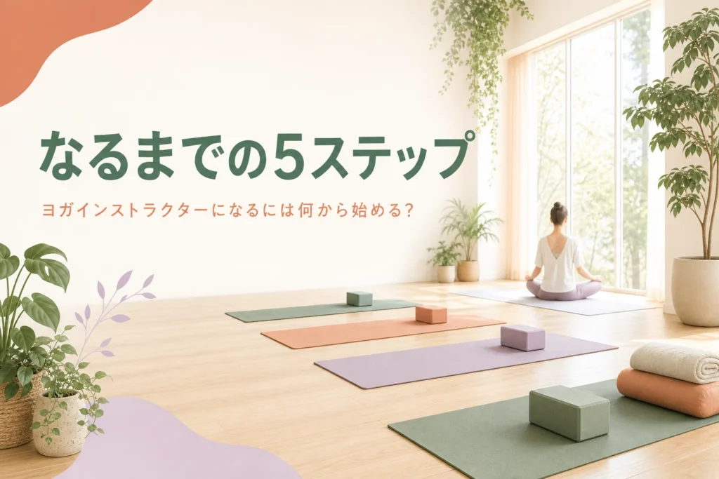 ヨガインストラクターになるまでの5ステップを紹介する記事のアイキャッチ