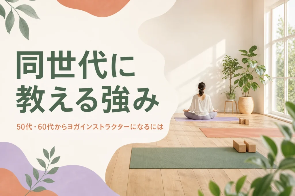 50代・60代からヨガインストラクターを目指す人に向けて、同世代に教える強みを紹介する記事のアイキャッチ
