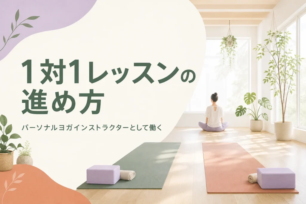 パーソナルヨガインストラクターとして1対1のレッスンを進める方法を紹介する記事のアイキャッチ