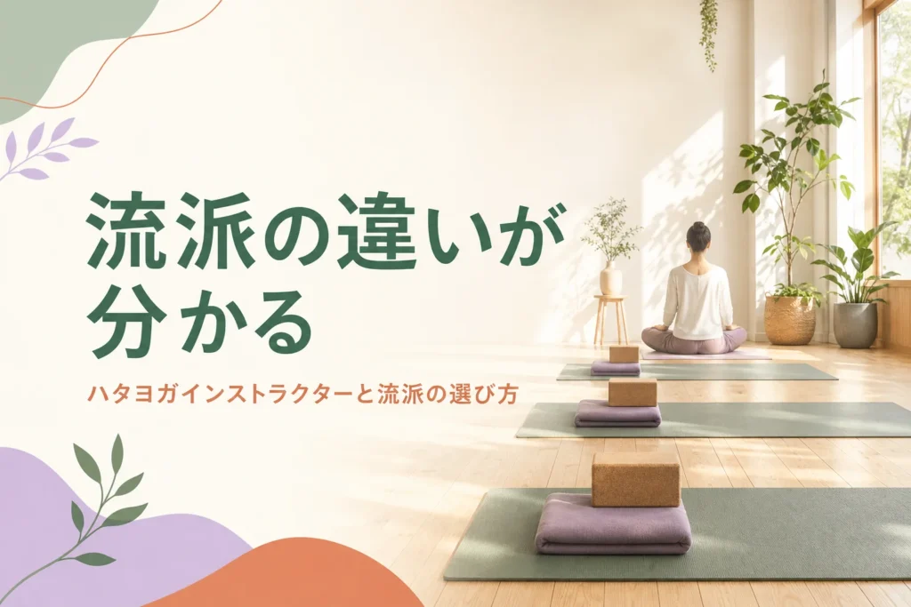 ハタヨガインストラクターと、アシュタンガやパワーヨガなど流派の違いを紹介する記事のアイキャッチ