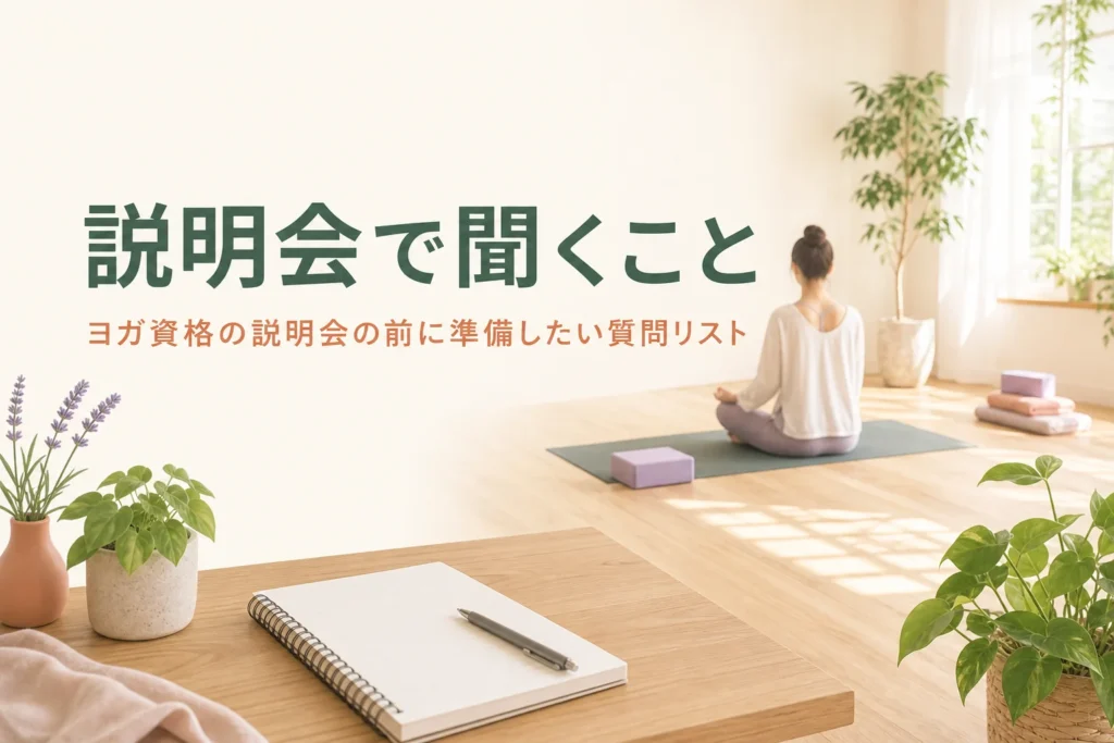 ヨガ資格講座の無料説明会で聞くことをまとめた記事のアイキャッチ