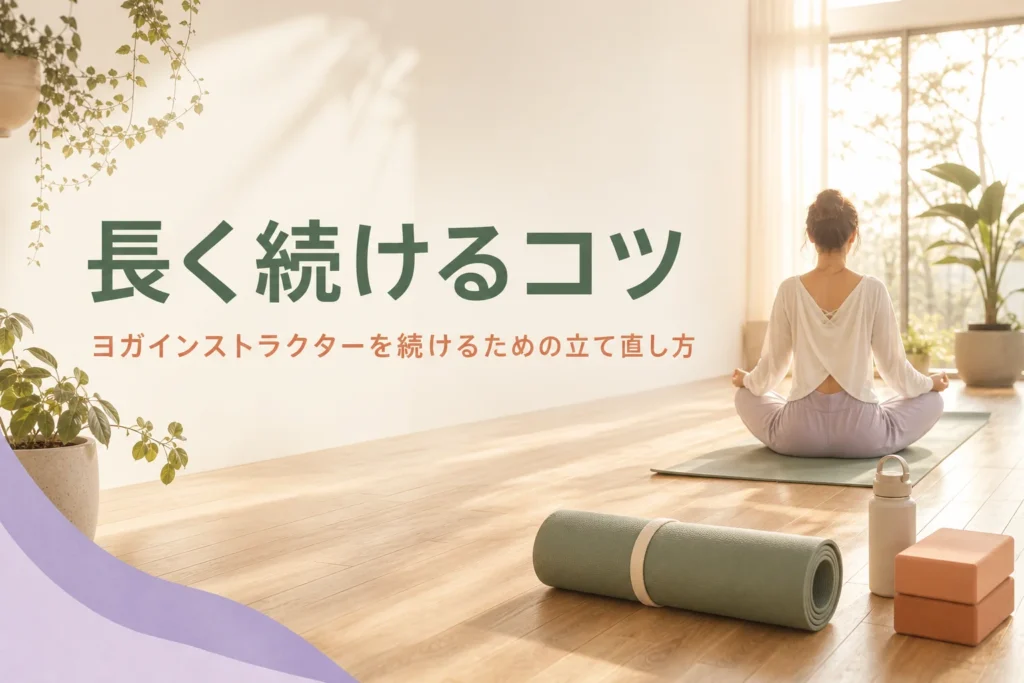 ヨガインストラクターを続けるコツと不安や行き詰まりの立て直し方を解説する記事のアイキャッチ